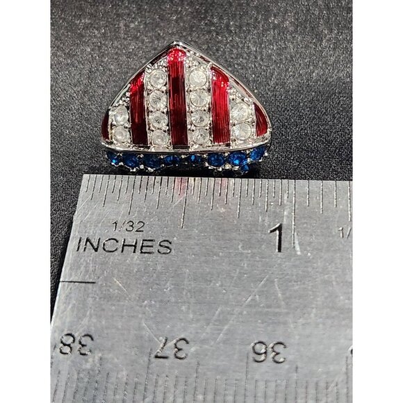 Swarovski Patriotic Crystal Heart Brooch Pin W/Red White & Blue Crystals - Picture 5 of 5